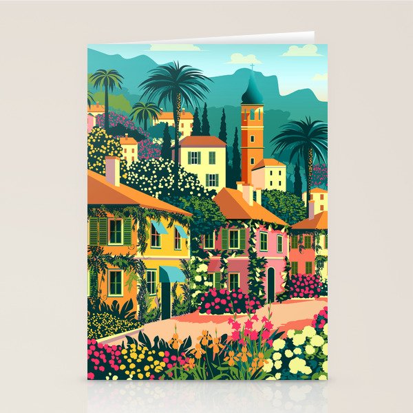 Romantic Italian Landscape Lake Como Colorful European Landscape Art Stationery Card Gallery Image 2