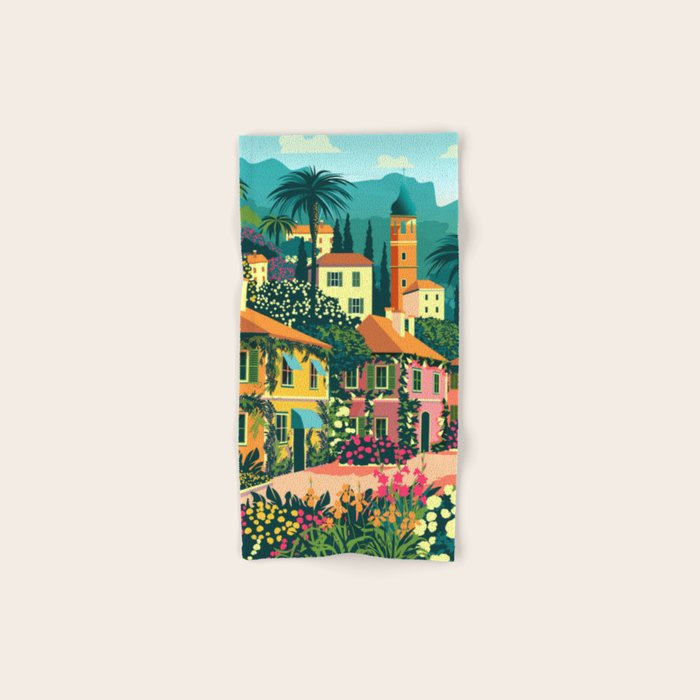 Romantic Italian Landscape Lake Como Colorful European Landscape Art Bath Towel Gallery Image 1