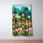 Romantic Italian Landscape Lake Como Colorful European Landscape Art Window Curtain Gallery Image 3