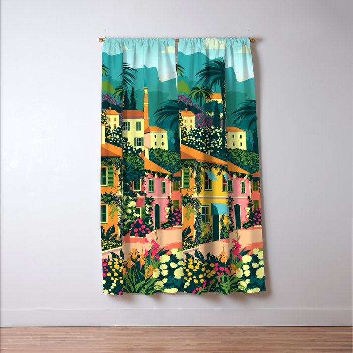 Romantic Italian Landscape Lake Como Colorful European Landscape Art Window Curtain Gallery Image 3