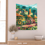 Romantic Italian Landscape Lake Como Colorful European Landscape Art Wall Tapestry Gallery Image 2