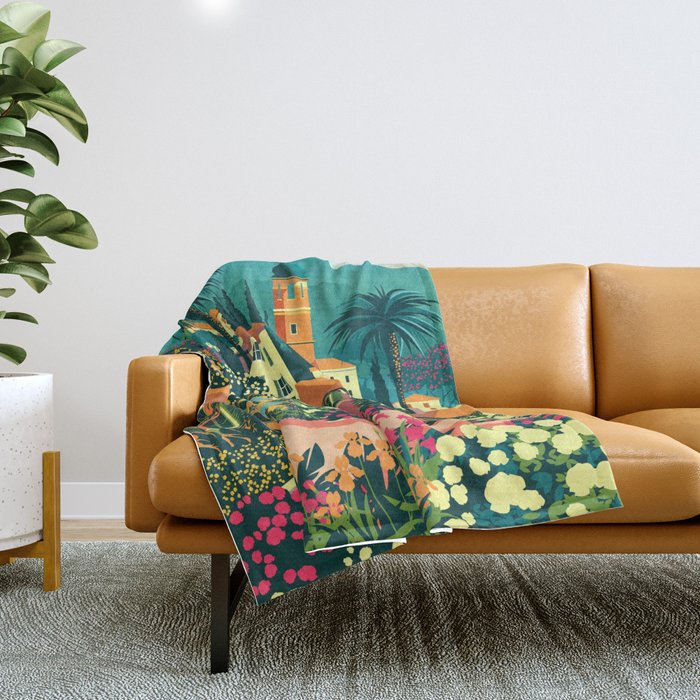 Romantic Italian Landscape Lake Como Colorful European Landscape Art Throw Blanket Gallery Image 1
