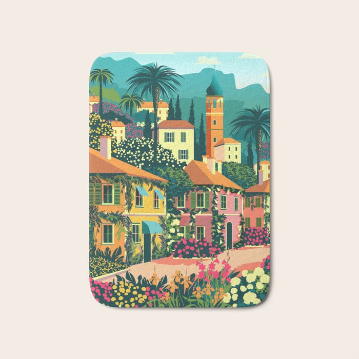 Romantic Italian Landscape Lake Como Colorful European Landscape Art Bath Mat Gallery Image 1