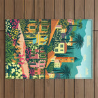 Romantic Italian Landscape Lake Como Colorful European Landscape Art Outdoor Rug Gallery Image 1