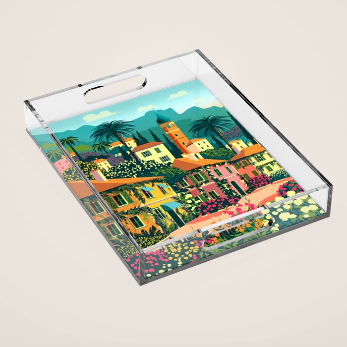 Romantic Italian Landscape Lake Como Colorful European Landscape Art Acrylic Tray Gallery Image 1