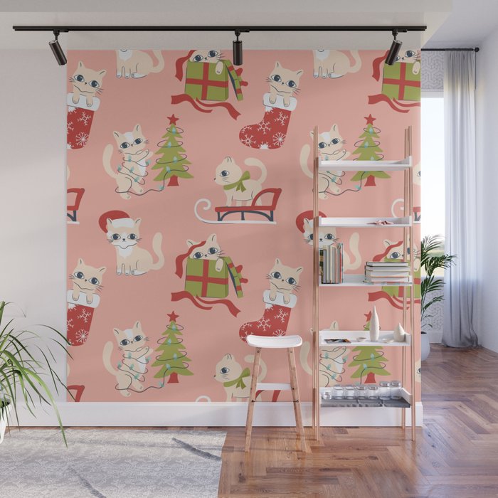 Cute Christmas Cats Wall Mural Gallery Image 1