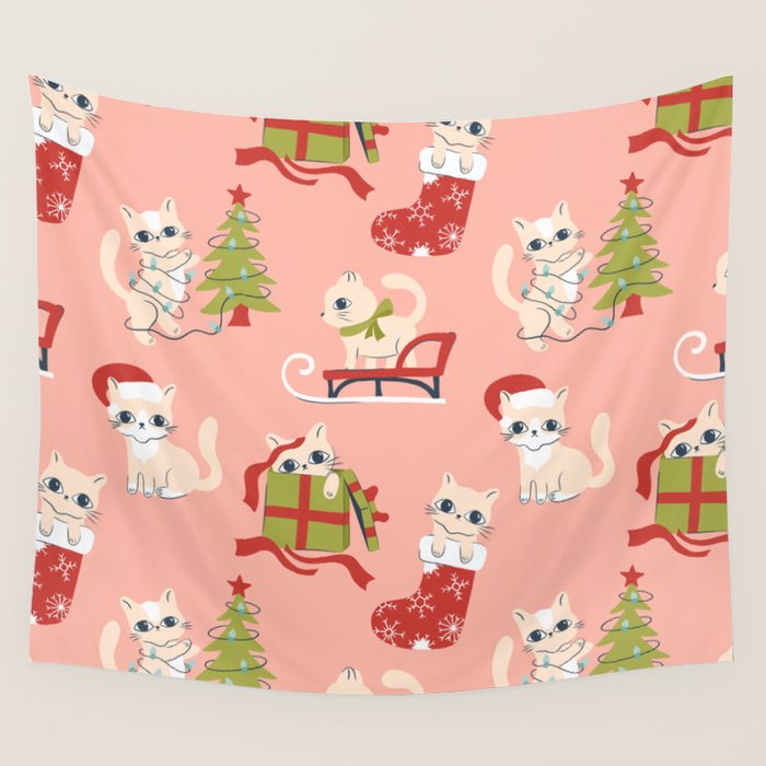 Cute Christmas Cats Wall Tapestry Gallery Image 4