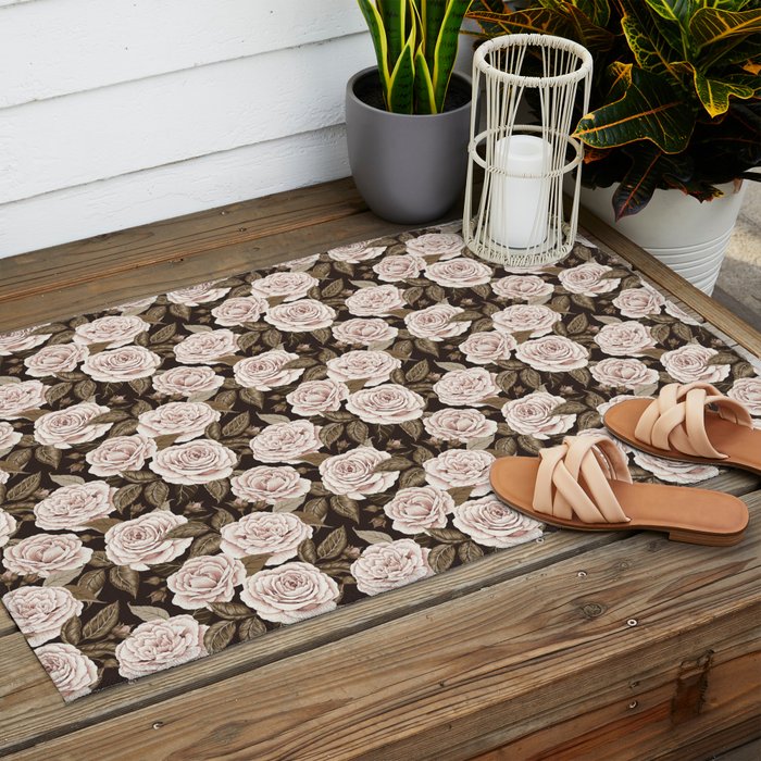 A Realm Of Roses - Dark Academia Pink Outdoor Rug Gallery Image 2