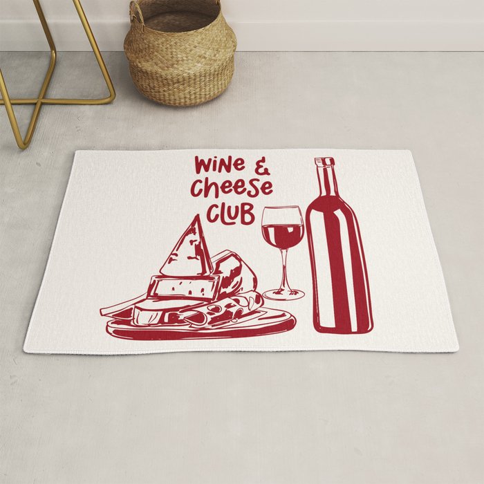 Wine  and  Cheese Club Doodle Illustration Rug Gallery Image 1