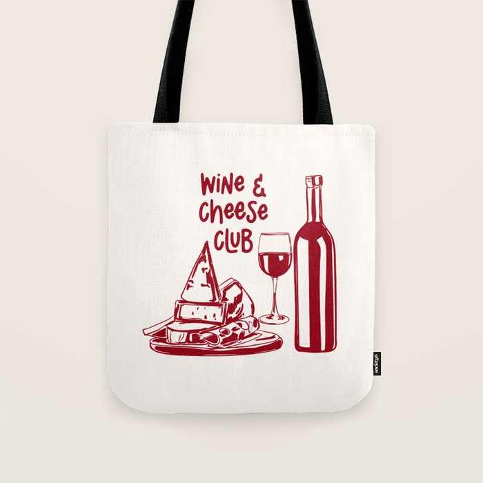 Wine  and  Cheese Club Doodle Illustration Tote Bag Gallery Image 1