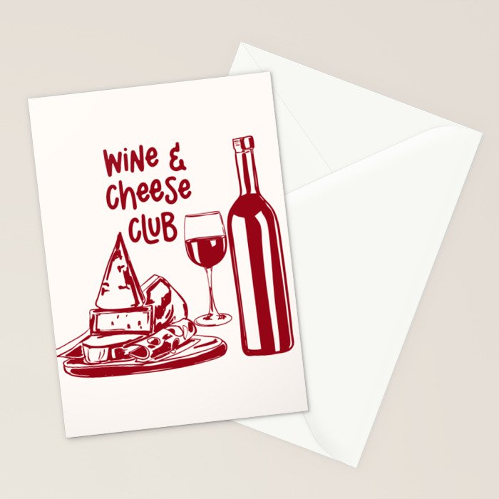 Wine  and  Cheese Club Doodle Illustration Stationery Card Gallery Image 2