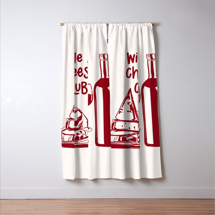 Wine  and  Cheese Club Doodle Illustration Window Curtain Gallery Image 3