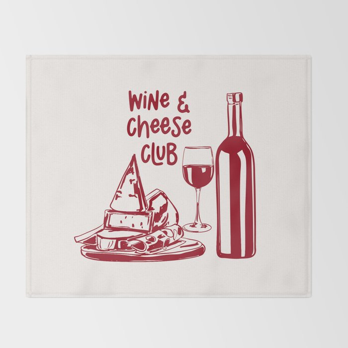 Wine  and  Cheese Club Doodle Illustration Throw Blanket Gallery Image 2