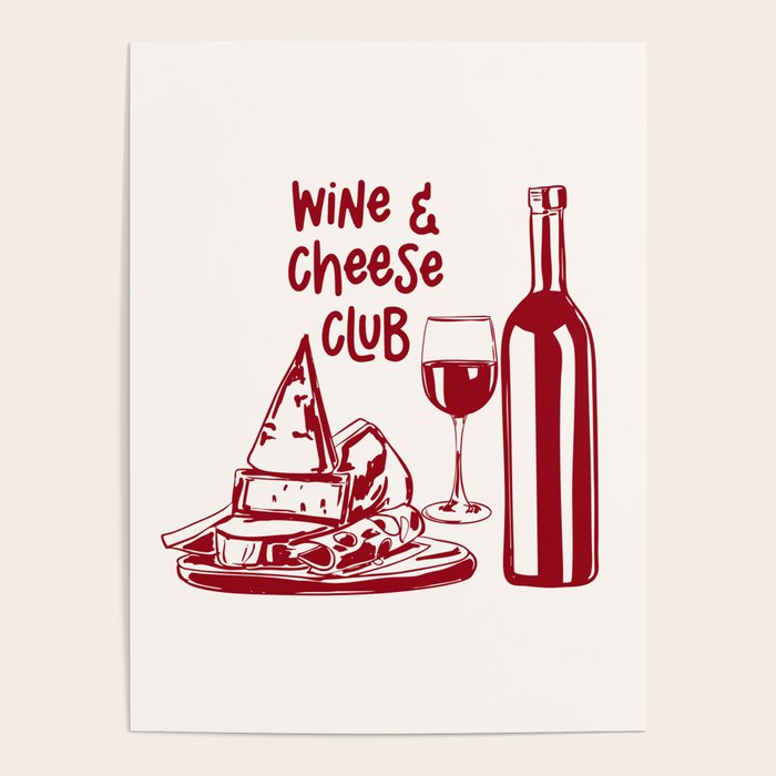 Wine  and  Cheese Club Doodle Illustration Poster Gallery Image 4