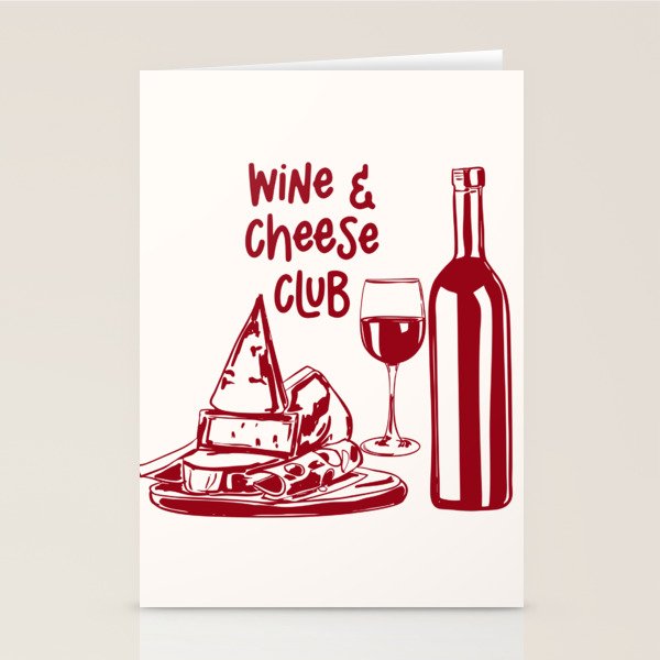 Wine  and  Cheese Club Doodle Illustration Stationery Card Gallery Image 1