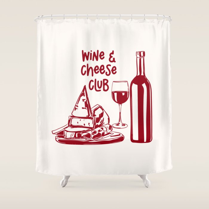 Wine  and  Cheese Club Doodle Illustration Shower Curtain Gallery Image 1