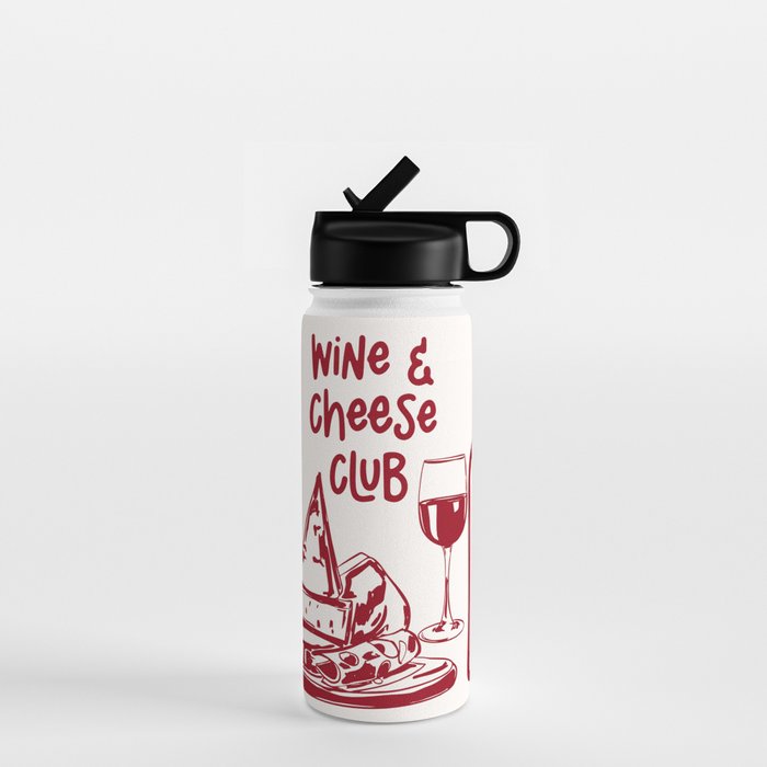 Wine  and  Cheese Club Doodle Illustration Water Bottle Gallery Image 1