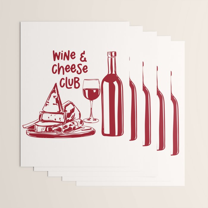Wine  and  Cheese Club Doodle Illustration Wrapping Paper Gallery Image 3