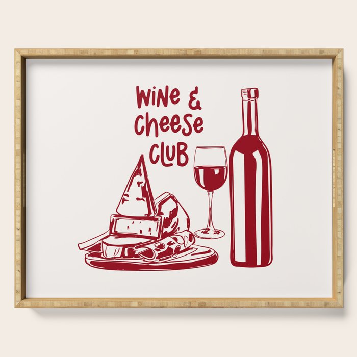 Wine  and  Cheese Club Doodle Illustration Serving Tray Gallery Image 1