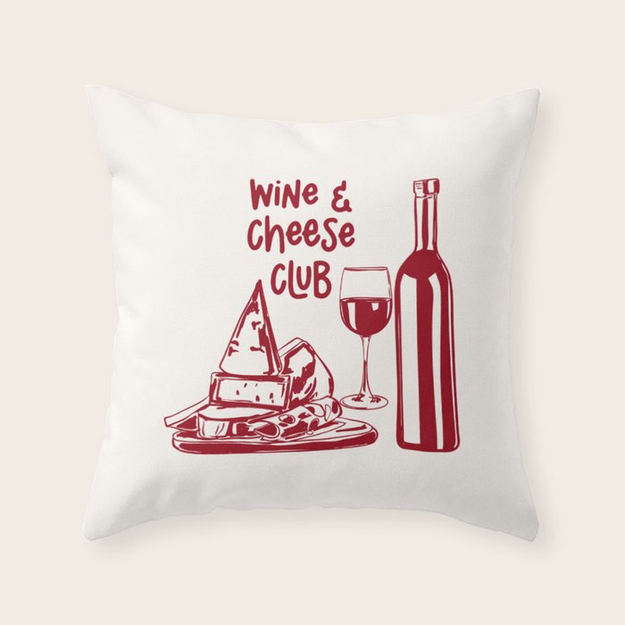 Wine  and  Cheese Club Doodle Illustration Throw Pillow Gallery Image 6