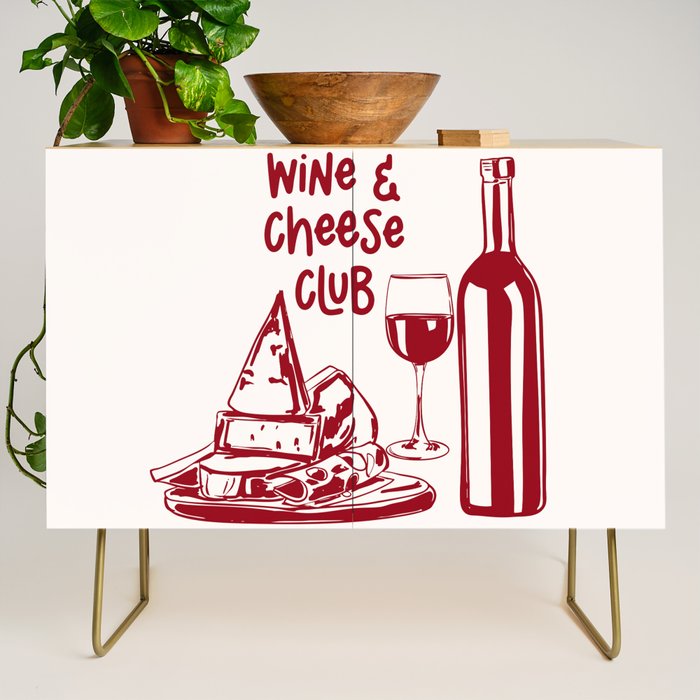Wine  and  Cheese Club Doodle Illustration Credenza Gallery Image 1