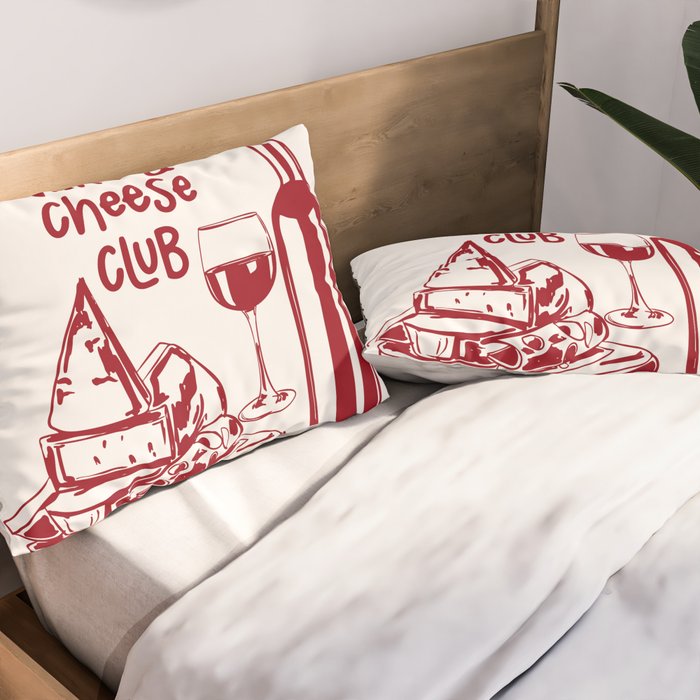 Wine  and  Cheese Club Doodle Illustration Pillow Sham Gallery Image 2