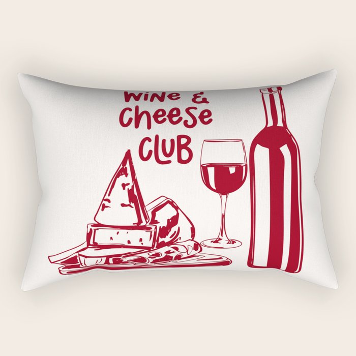 Wine  and  Cheese Club Doodle Illustration Rectangular Pillow Gallery Image 2