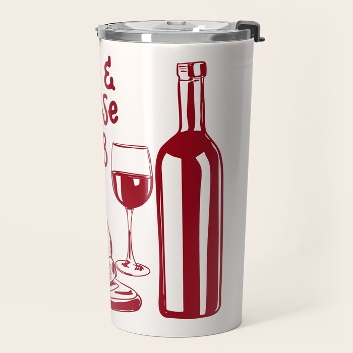 Wine  and  Cheese Club Doodle Illustration Travel Mug Gallery Image 2
