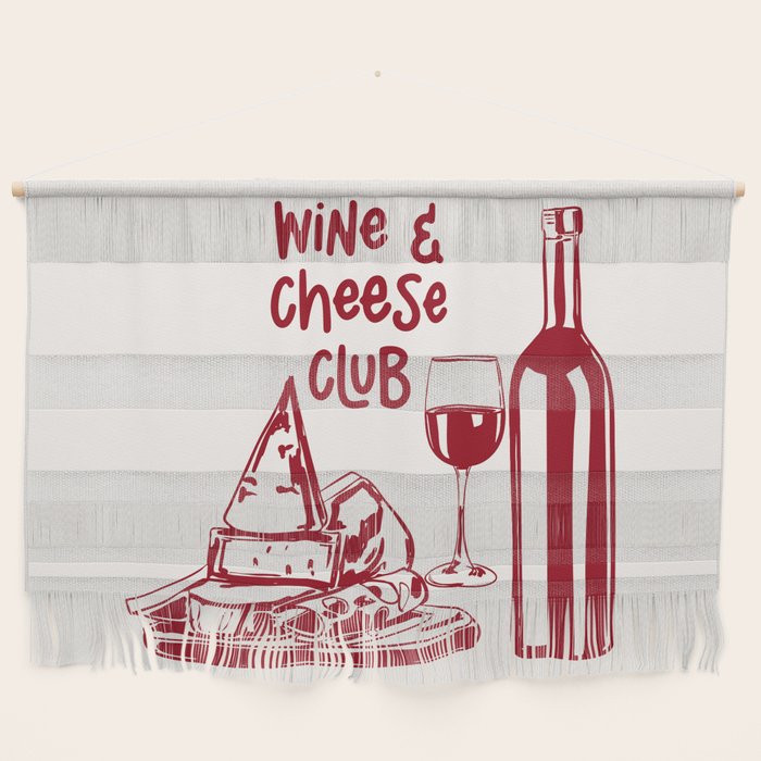 Wine  and  Cheese Club Doodle Illustration Wall Hanging Gallery Image 1