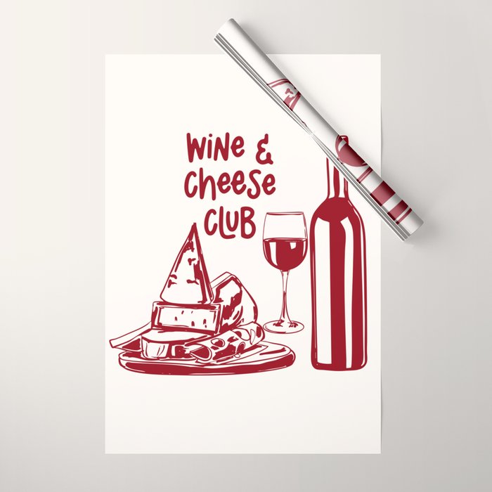 Wine  and  Cheese Club Doodle Illustration Wrapping Paper Gallery Image 1