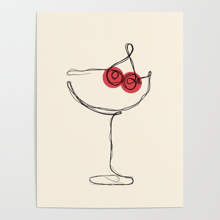 Minimalist Cherry Cosmo Cocktail Drink Poster Gallery Image 4