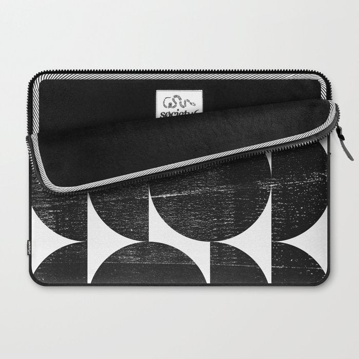 Black and White Mid Century Modern Op Art Laptop Sleeve Gallery Image 2