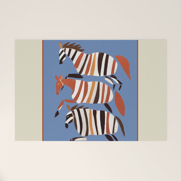Striped Running Horses Welcome Mat Gallery Image 1