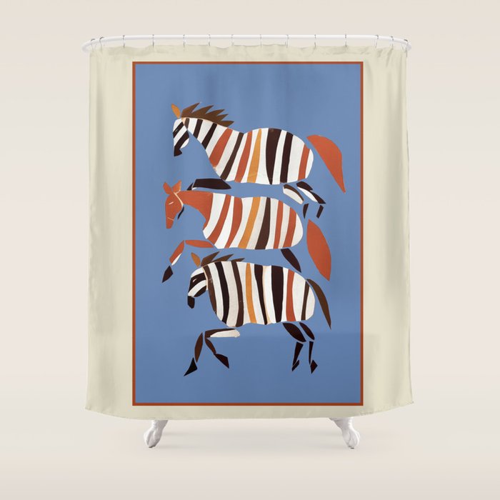Striped Running Horses Shower Curtain Gallery Image 1
