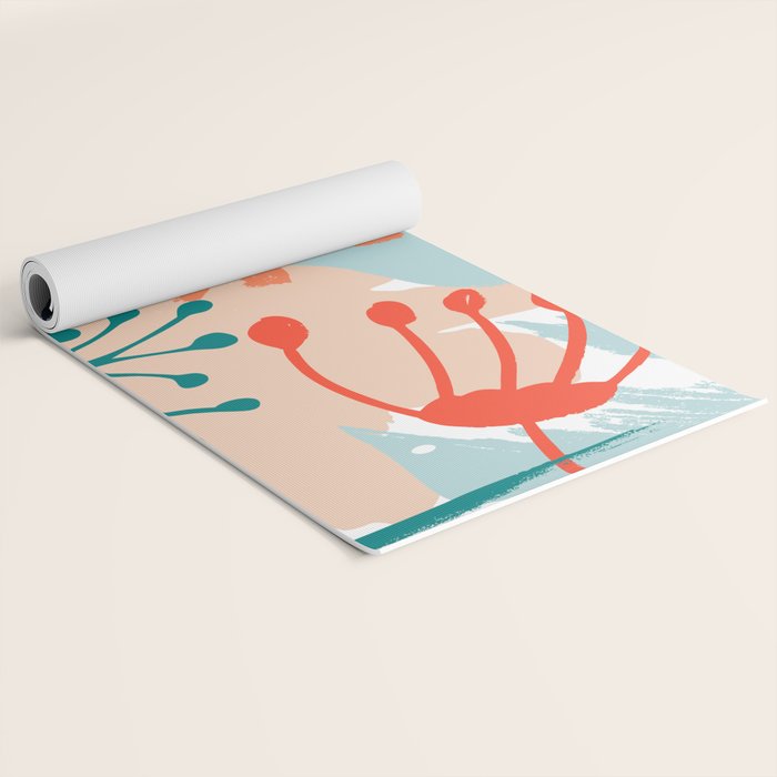 Summer Abstract, Floral Prints, Orange, Teal, Blue, Colourful Prints. Yoga Mat Gallery Image 2
