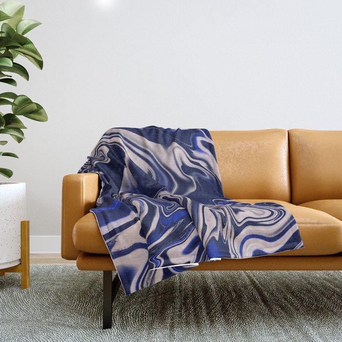 Dark blue marbled art Throw Blanket Gallery Image 1