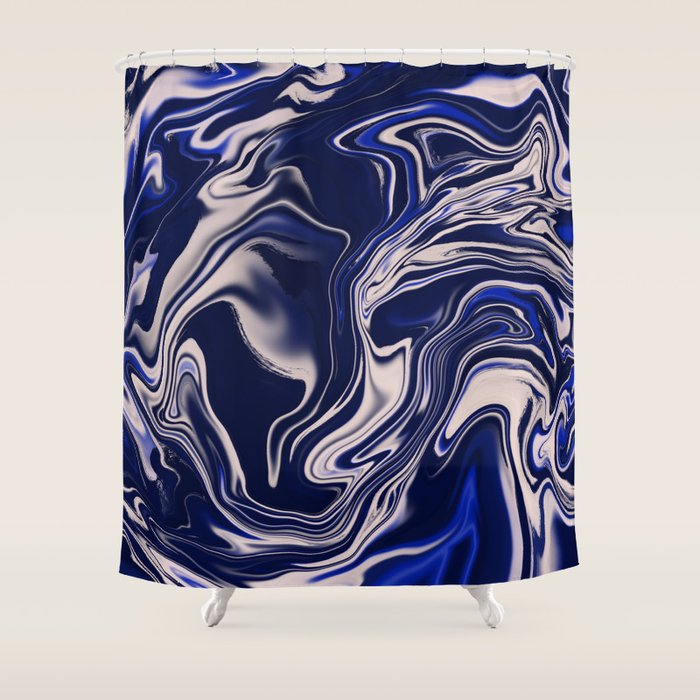 Dark blue marbled art Shower Curtain Gallery Image 1