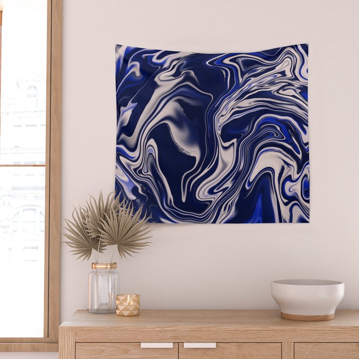 Dark blue marbled art Wall Tapestry Gallery Image 2