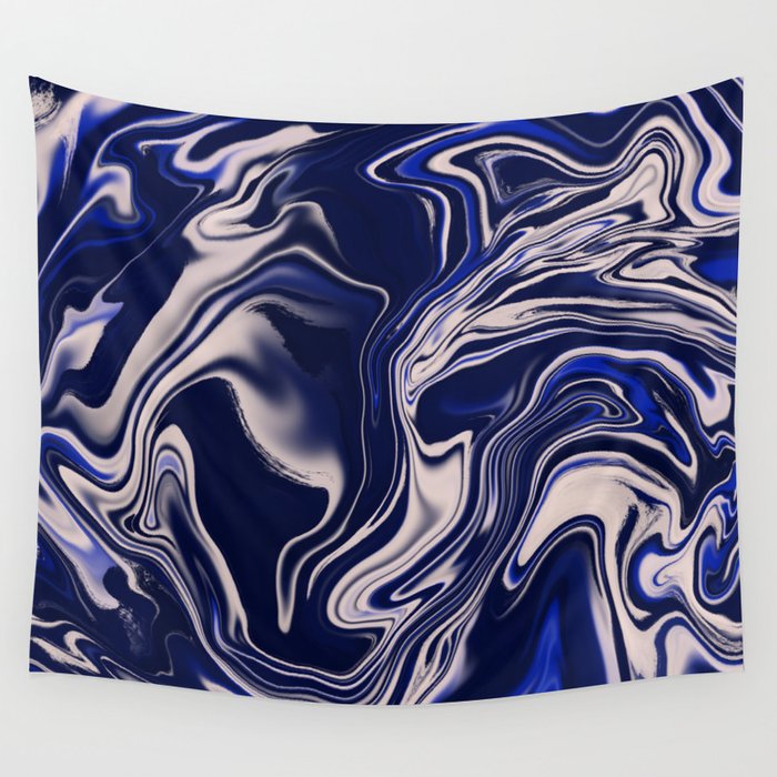 Dark blue marbled art Wall Tapestry Gallery Image 1