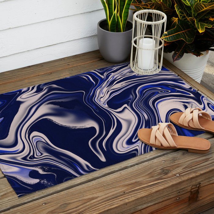 Dark blue marbled art Outdoor Rug Gallery Image 2