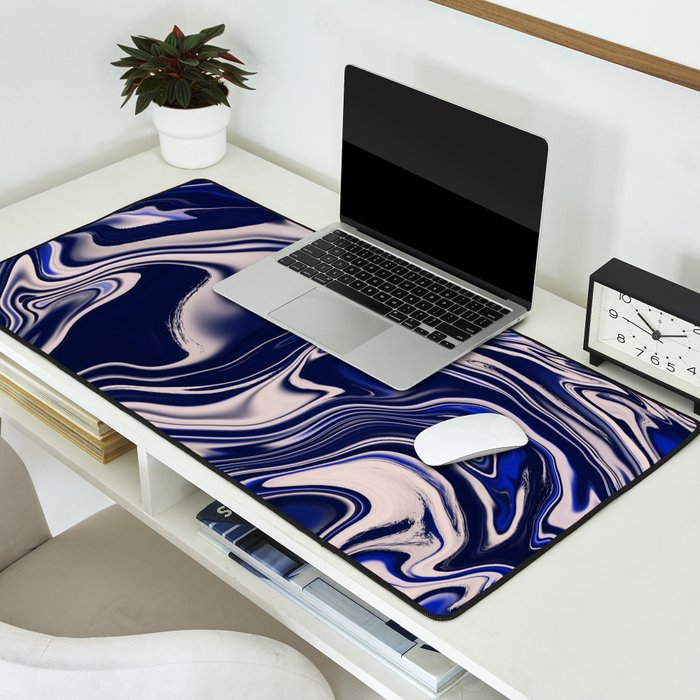 Dark blue marbled art Desk Mat Gallery Image 2