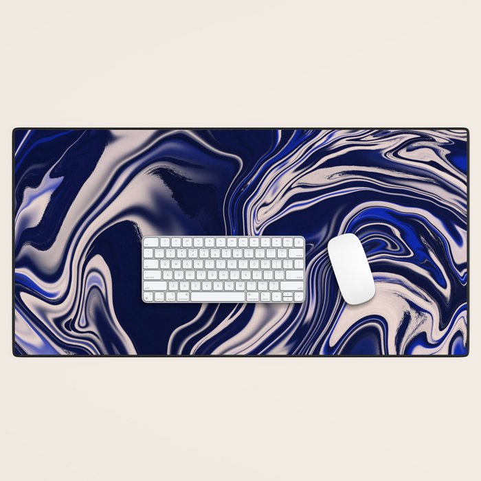 Dark blue marbled art Desk Mat Gallery Image 1
