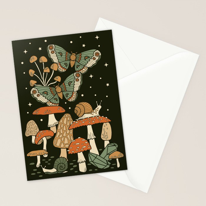 Mushroom Garden Winter Night Stationery Card Gallery Image 2
