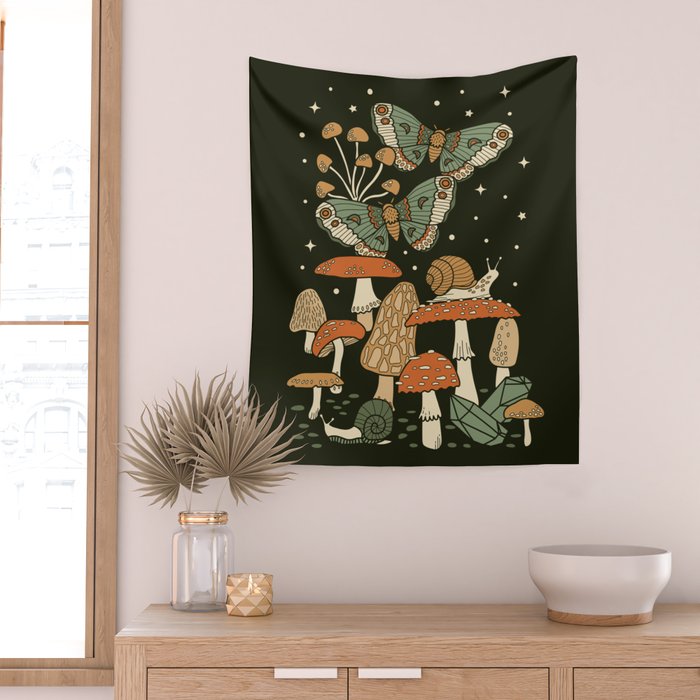 Mushroom Garden Winter Night Wall Tapestry Gallery Image 2