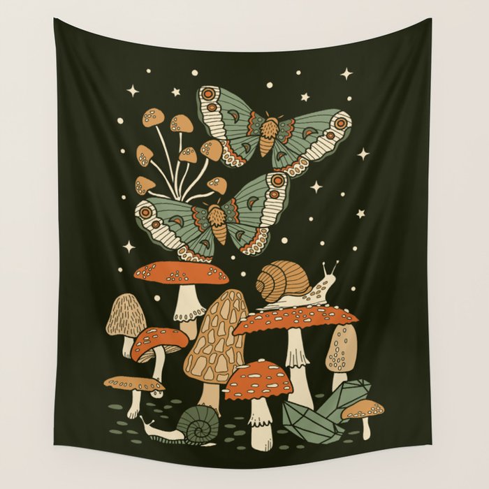 Mushroom Garden Winter Night Wall Tapestry Gallery Image 4