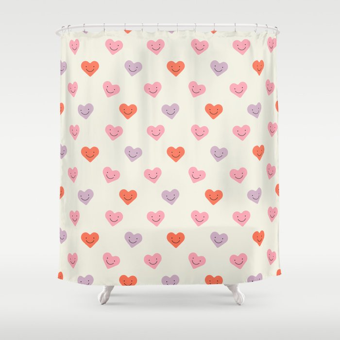 Happy love heart face doodle pattern Shower Curtain Gallery Image 1