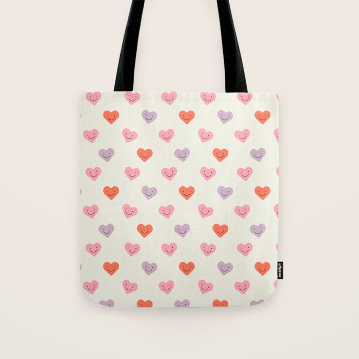 Happy love heart face doodle pattern Tote Bag Gallery Image 1