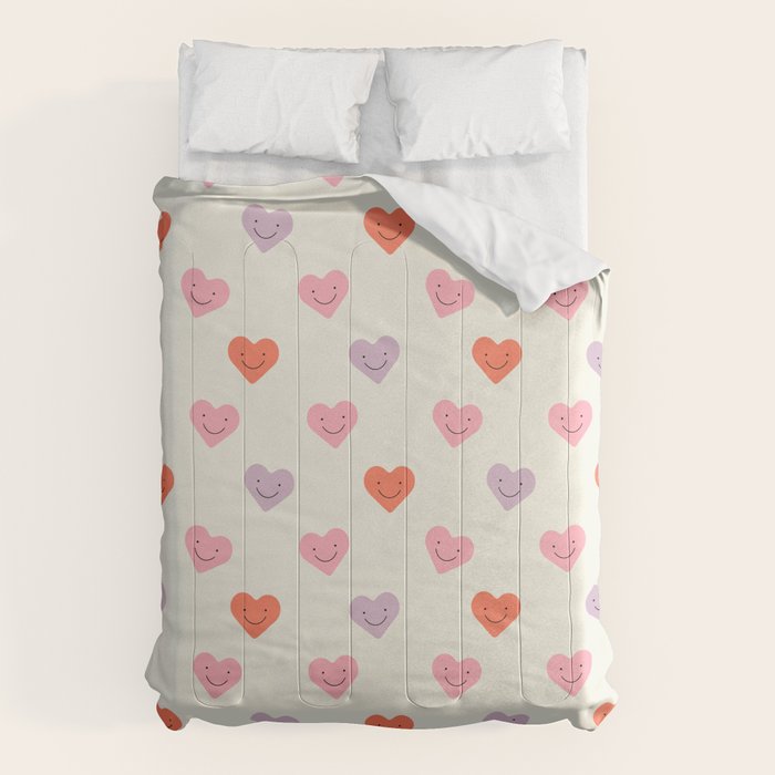 Happy love heart face doodle pattern Comforter Gallery Image 6