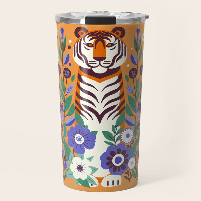 Floral Tiger in a Bold Jungle - Vibrant Botanical Wildlife Art Travel Mug Gallery Image 1