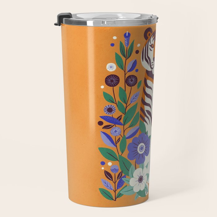 Floral Tiger in a Bold Jungle - Vibrant Botanical Wildlife Art Travel Mug Gallery Image 3